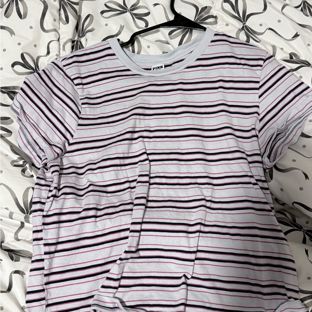 PINK Victoria's Secret Kids Striped Tee - Pink, Black, and White